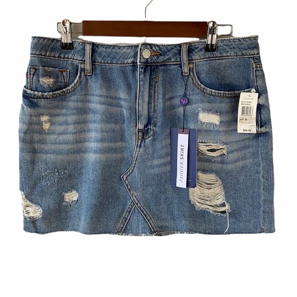 New Vigoss Jagger Women's Blue Medium Wash Classic Fit Distressed Jean Skirt W30 - Picture 5 of 11